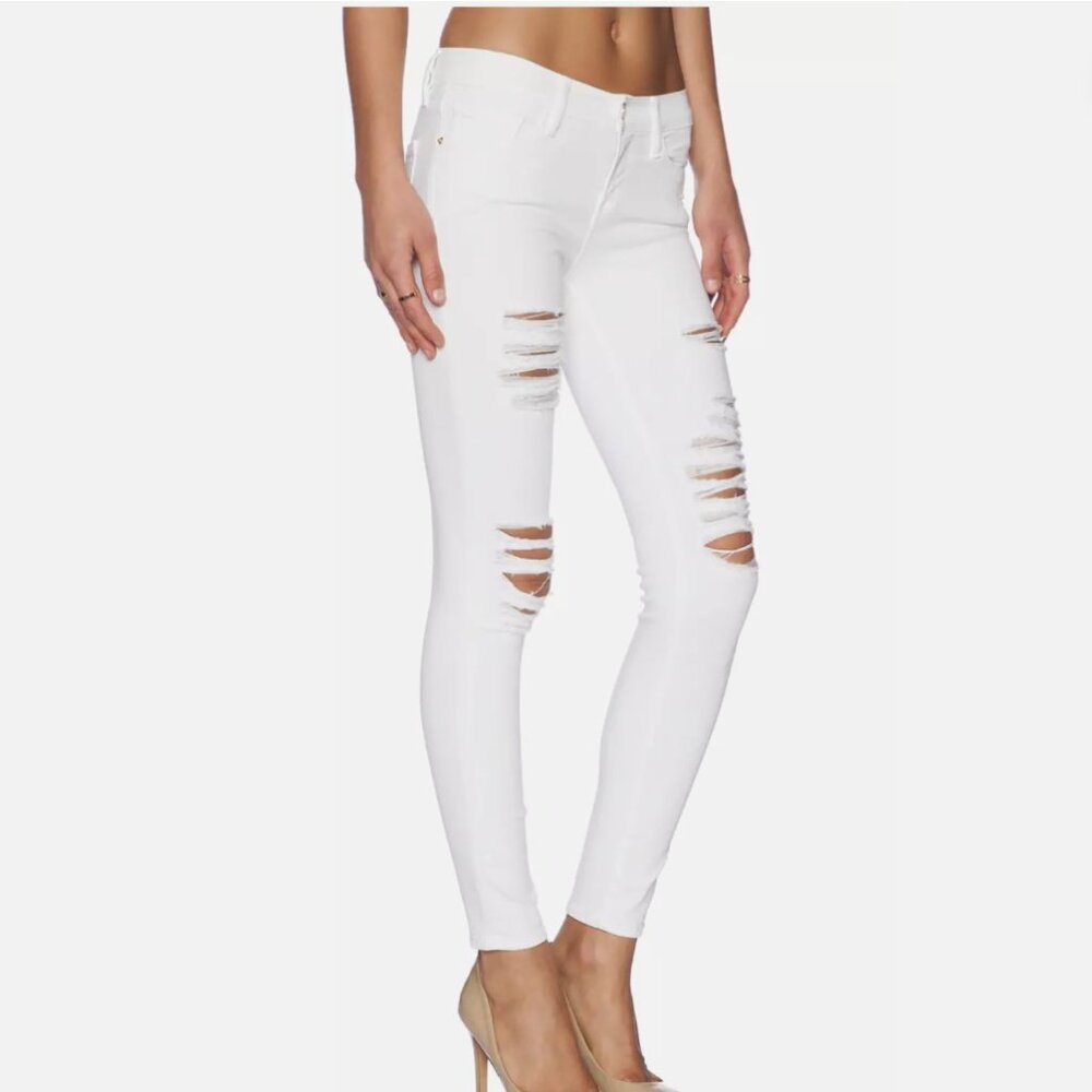 Frame Denim Le Skinny de Jeanne Distressed White Skinny Jeans - 27